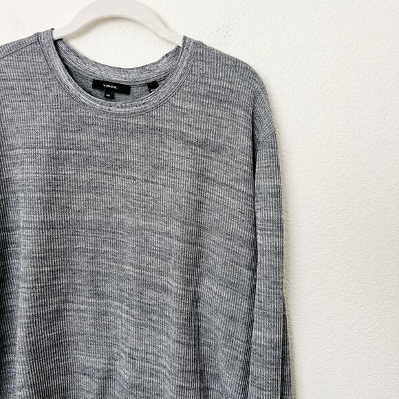 [Vince] Heather Gray Crew Neck Waffle Knit Thermal Pullover Long Sleeves Sz XXL - Picture 6 of 11